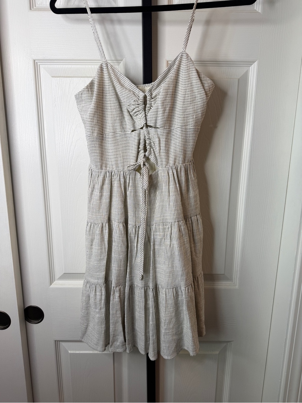Light Striped Tie-Front Sundress in Ivory and Black, size Small, NWOT